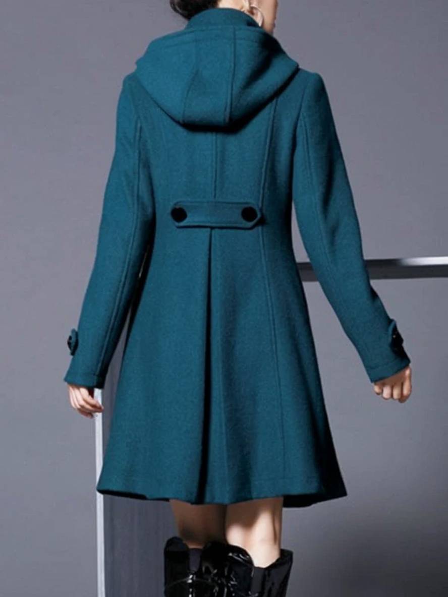 Cocolii mi-longue manteau en laine double boutonnage avec poches à capuche vintage femme élégant hiver cape