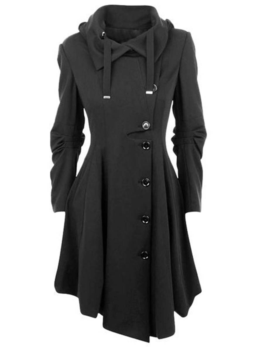 Cocolii mi-longue manteau en laine à capuche boutonnage femme élégant mode veste cape