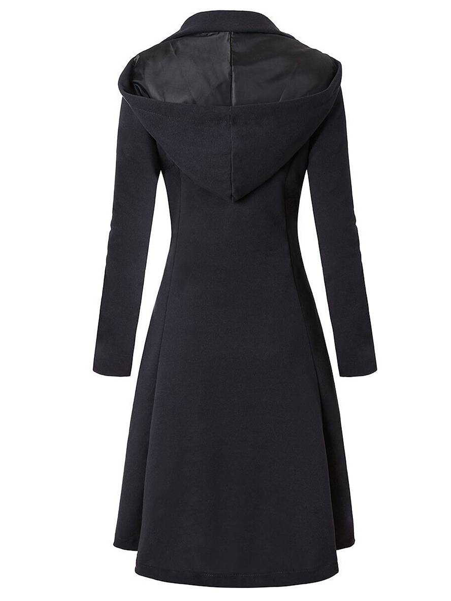 Cocolii mi-longue manteau en laine à capuche boutonnage femme élégant mode veste cape