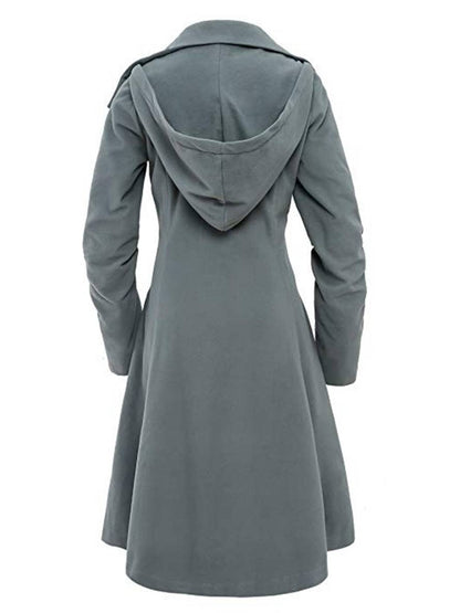 Cocolii mi-longue manteau en laine à capuche boutonnage femme élégant mode veste cape