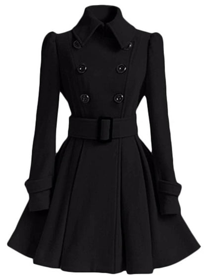 Cocolii manteau patineuse trapèze en laine ceinture double boutonnage élégant femme veste