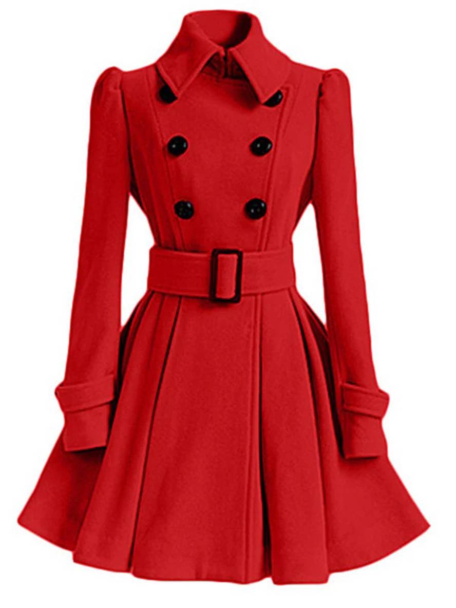 Cocolii manteau patineuse trapèze en laine ceinture double boutonnage élégant femme veste