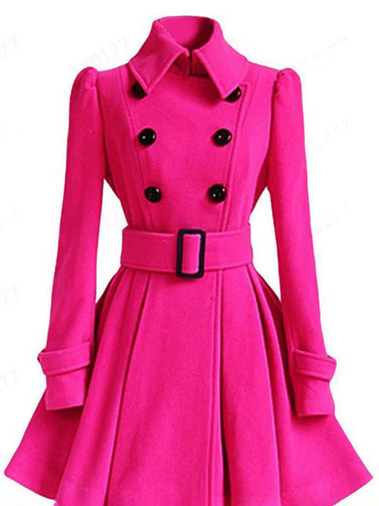 Cocolii manteau patineuse trapèze en laine ceinture double boutonnage élégant femme veste