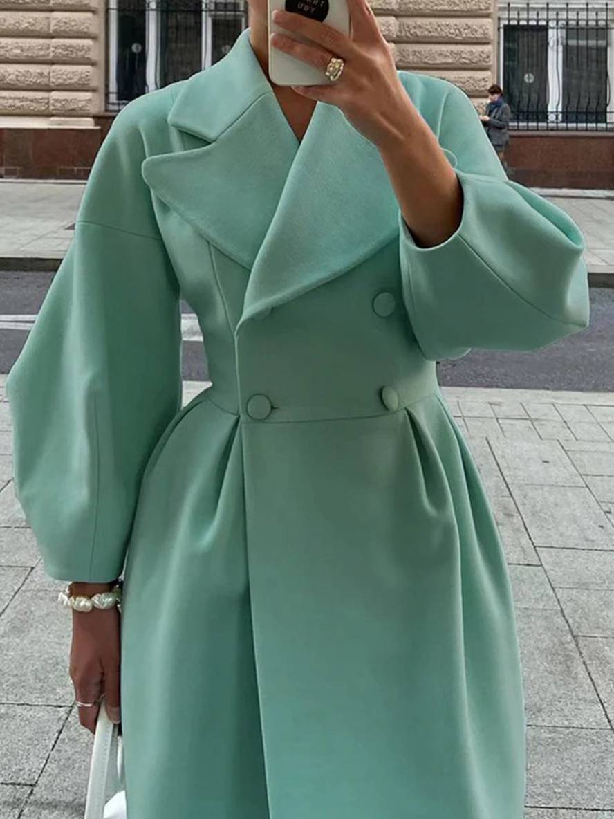 Cocolii longue manteau en laine double boutonnage découpe v femme élégant mode vintage hepburn veste