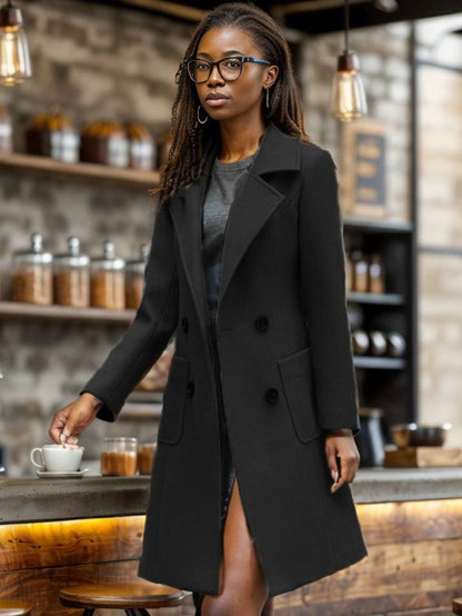 Cocolii manteau double boutonnage poches col revers manches longues femme décontracté mode