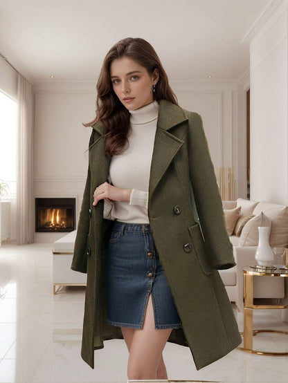 Cocolii manteau double boutonnage poches col revers manches longues femme décontracté mode