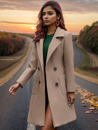 Cocolii manteau double boutonnage poches col revers manches longues femme décontracté mode