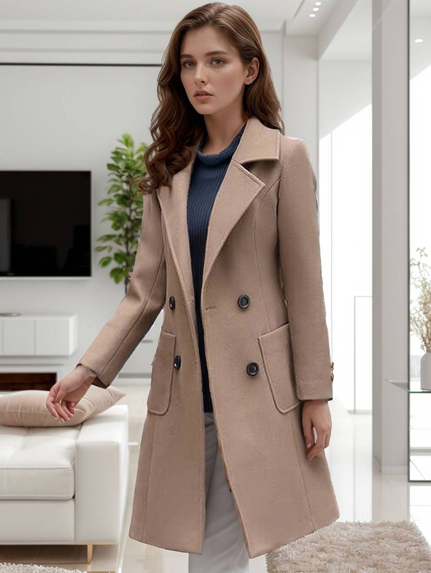 Cocolii manteau double boutonnage poches col revers manches longues femme décontracté mode