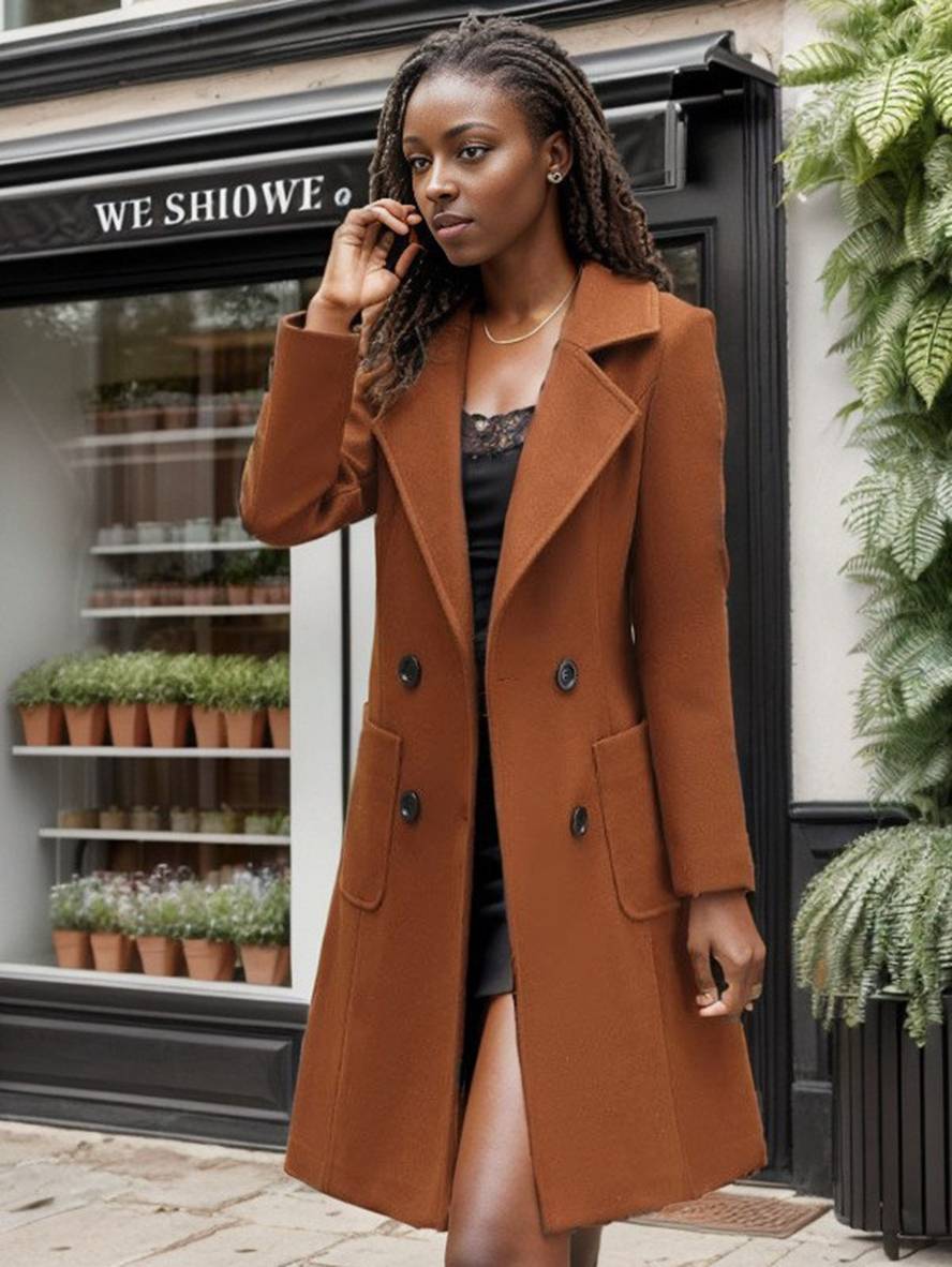 Cocolii manteau double boutonnage poches col revers manches longues femme décontracté mode