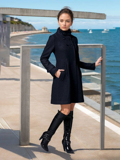 Cocolii manteau double boutonnage à capuche manches longues femme élégant décontracté