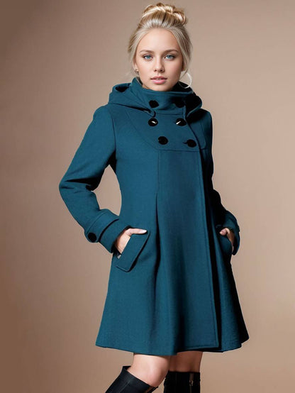Cocolii manteau double boutonnage à capuche manches longues femme élégant décontracté