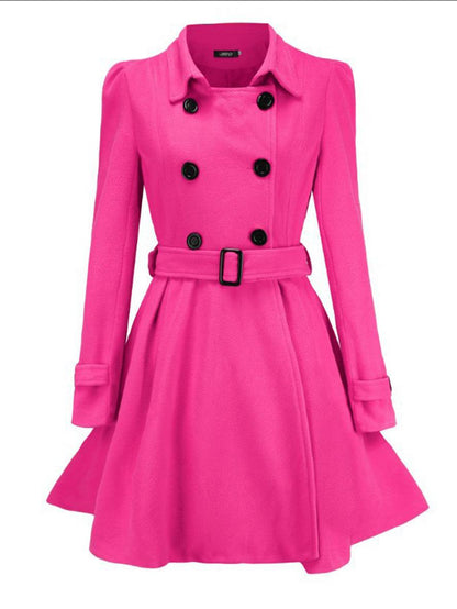 Cocolii mi-longue manteau en laine à volantée double boutonnage ceinture col revers femme élégant décontracté