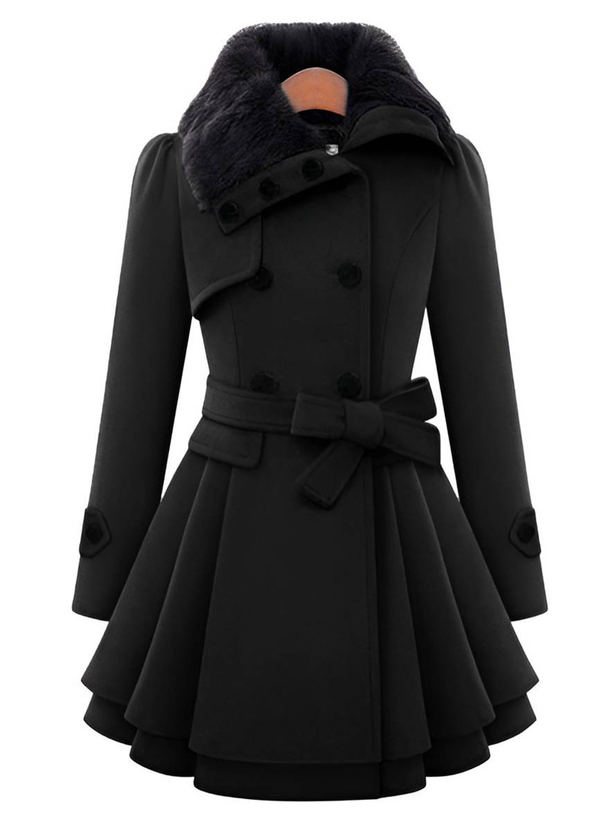 Cocolii mi-longue manteau double boutonnage ceinture col revers manches longues femme élégant décontracté