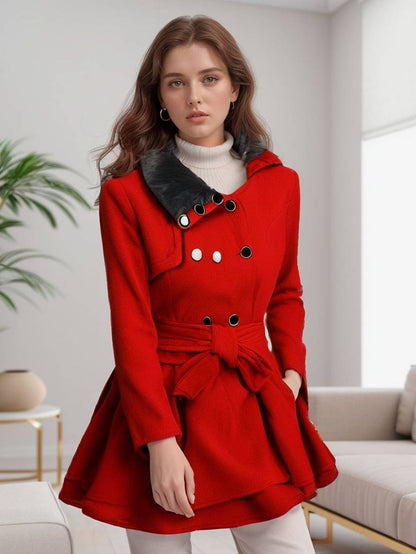 Cocolii mi-longue manteau double boutonnage ceinture col revers manches longues femme élégant décontracté