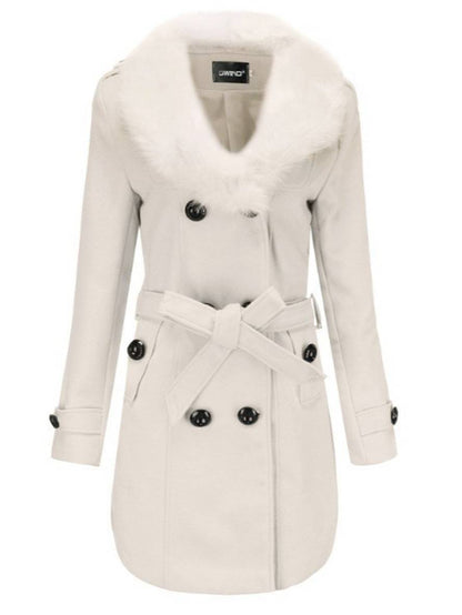 Cocolii mi-longue manteau unicolore double boutonnage ceinture manches longues femme élégant décontracté