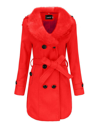 Cocolii mi-longue manteau unicolore double boutonnage ceinture manches longues femme élégant décontracté