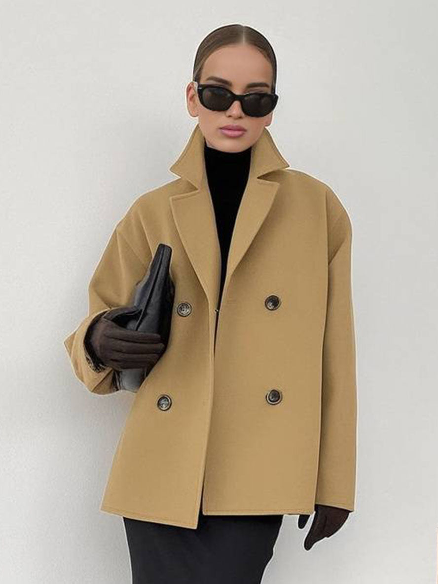 Cocolii court manteau en laine double boutonnage manches longues femme élégant décontracté ample casual hiver veste