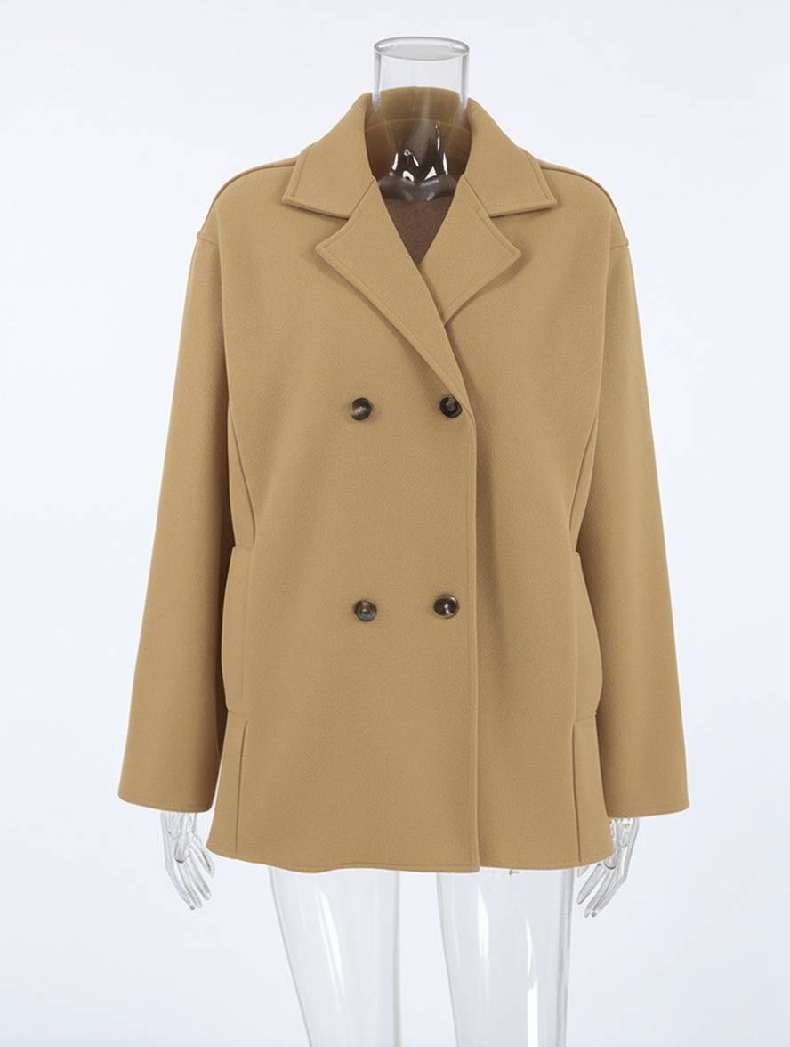 Cocolii court manteau en laine double boutonnage manches longues femme élégant décontracté ample casual hiver veste