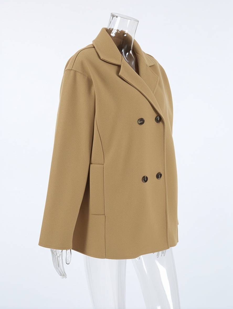 Cocolii court manteau en laine double boutonnage manches longues femme élégant décontracté ample casual hiver veste