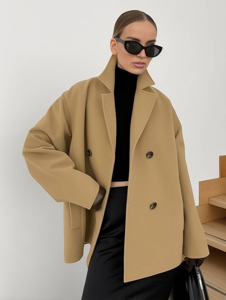 Cocolii court manteau en laine double boutonnage manches longues femme élégant décontracté ample casual hiver veste