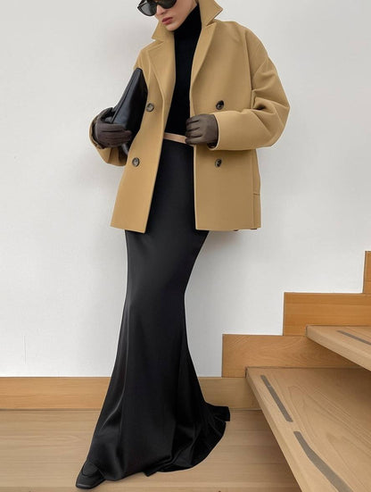 Cocolii court manteau en laine double boutonnage manches longues femme élégant décontracté ample casual hiver veste