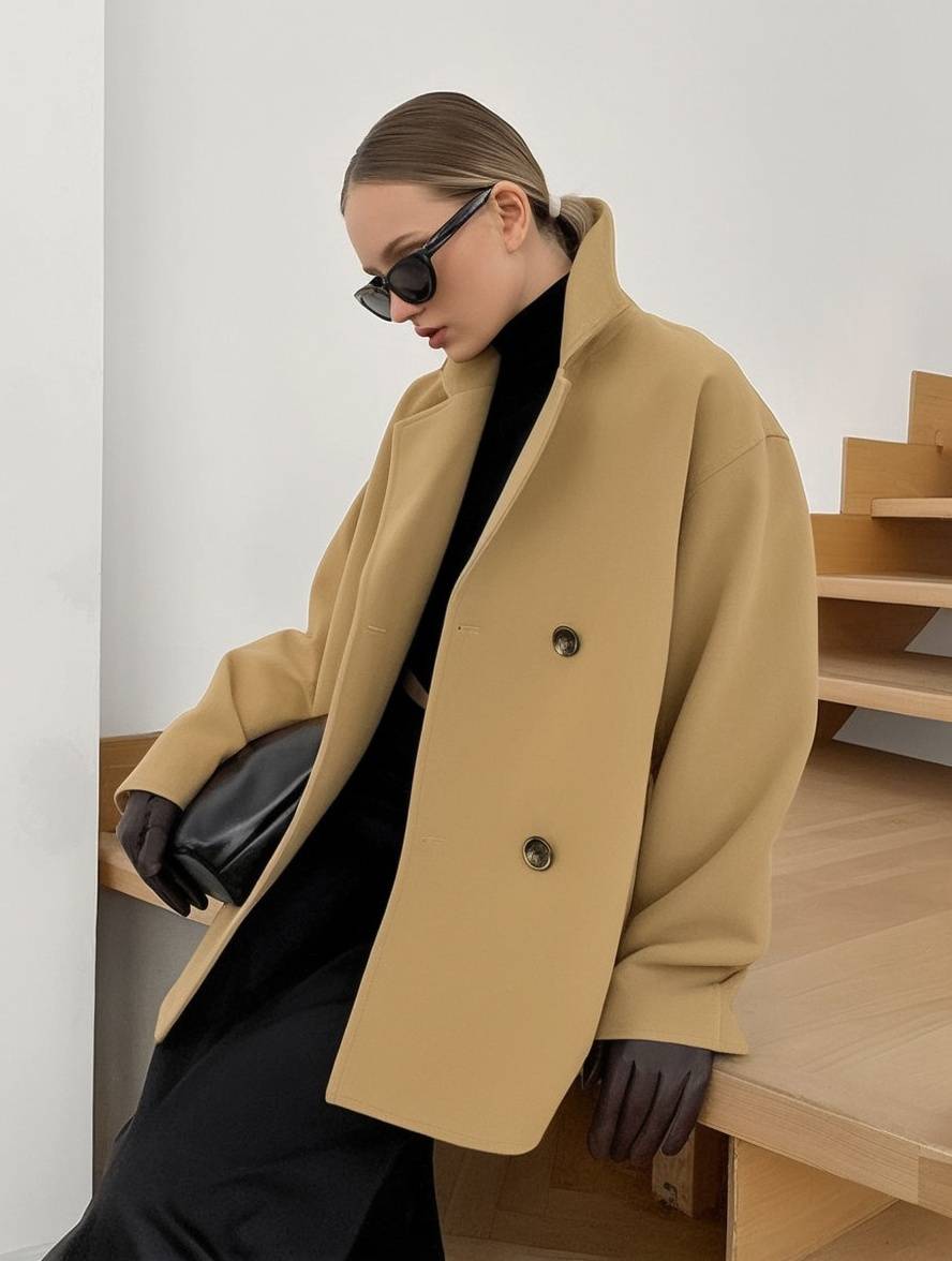 Cocolii court manteau en laine double boutonnage manches longues femme élégant décontracté ample casual hiver veste