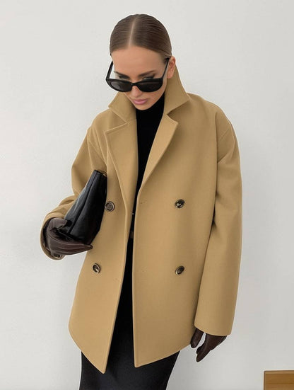 Cocolii court manteau en laine double boutonnage manches longues femme élégant décontracté ample casual hiver veste