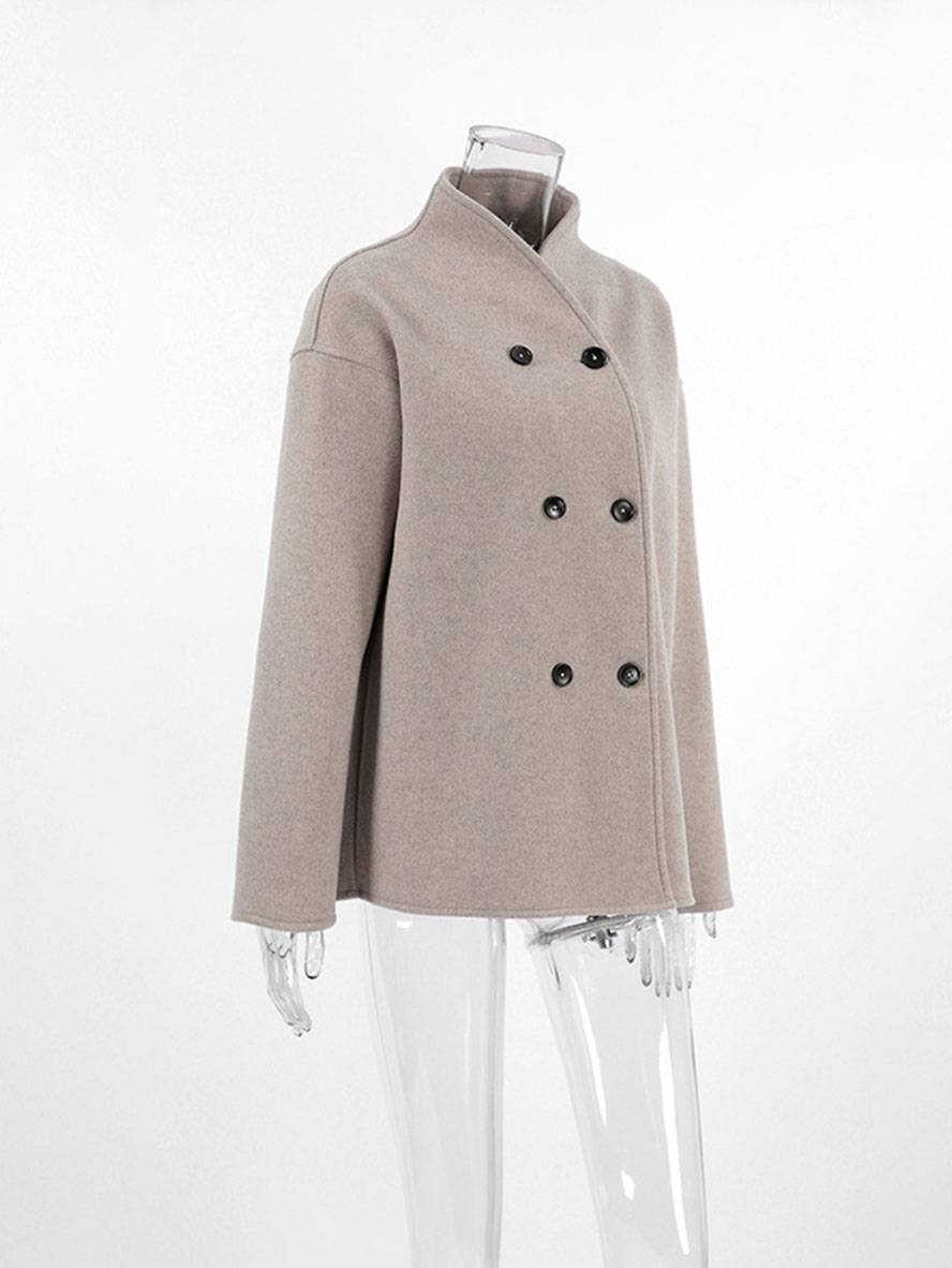 Cocolii court manteau en laine double boutonnage v-cou col montant manches longues femme élégant vintage décontracté veste