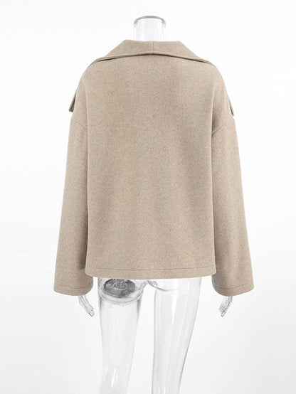 Cocolii manteau en laine double boutonnage col revers poches manches longues femme élégant décontracté ample veste