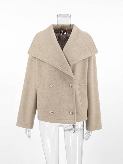Cocolii manteau en laine double boutonnage col revers poches manches longues femme élégant décontracté ample veste