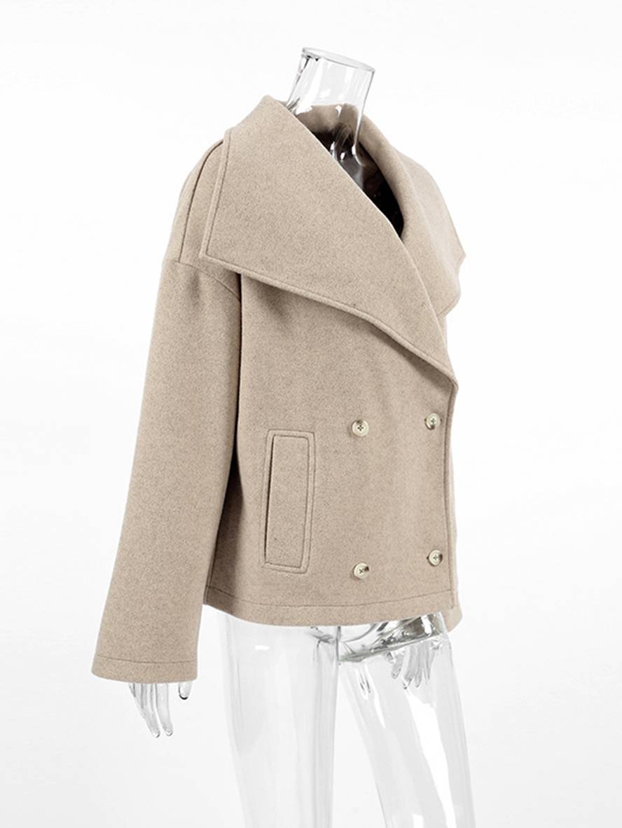 Cocolii manteau en laine double boutonnage col revers poches manches longues femme élégant décontracté ample veste