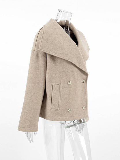 Cocolii manteau en laine double boutonnage col revers poches manches longues femme élégant décontracté ample veste