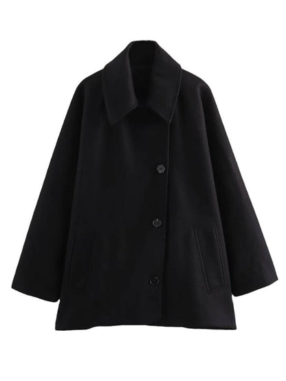 Cocolii mi-longue manteau en laine col revers poches manches chauve souris manches longues femme élégant décontracté oversized veste