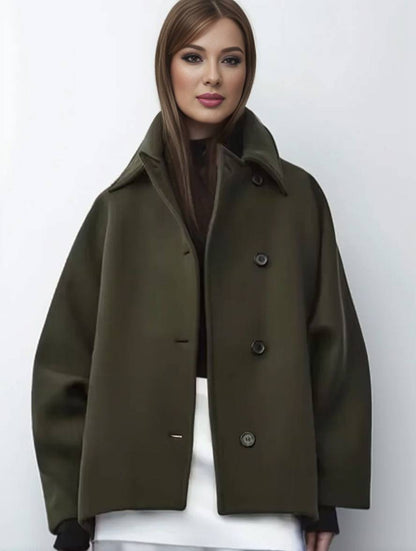 Cocolii mi-longue manteau en laine col revers poches manches chauve souris manches longues femme élégant décontracté oversized veste