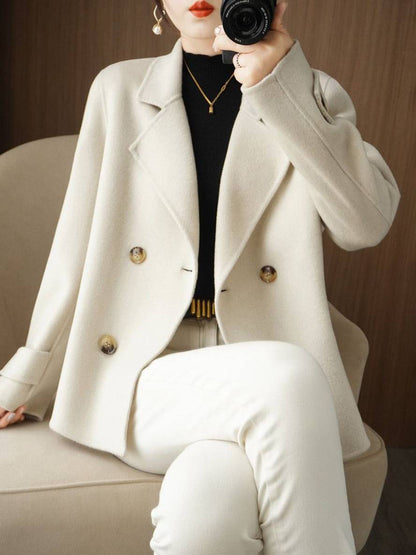 Cocolii manteau caban unicolore double boutonnage col revers femme élégant décontracté veste