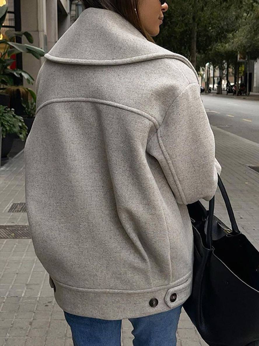 Cocolii manteau caban unicolore double boutonnage poches col revers manches longues femme élégant décontracté oversized veste