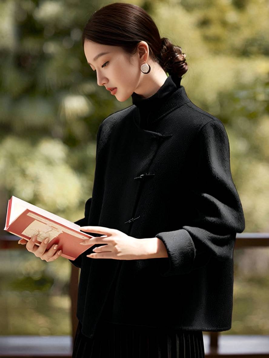 Cocolii court manteau en laine unicolore boutonnage col montant manches longues femme élégant vintage décontracté veste