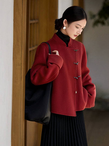 Cocolii court manteau en laine unicolore boutonnage col montant manches longues femme élégant vintage décontracté veste