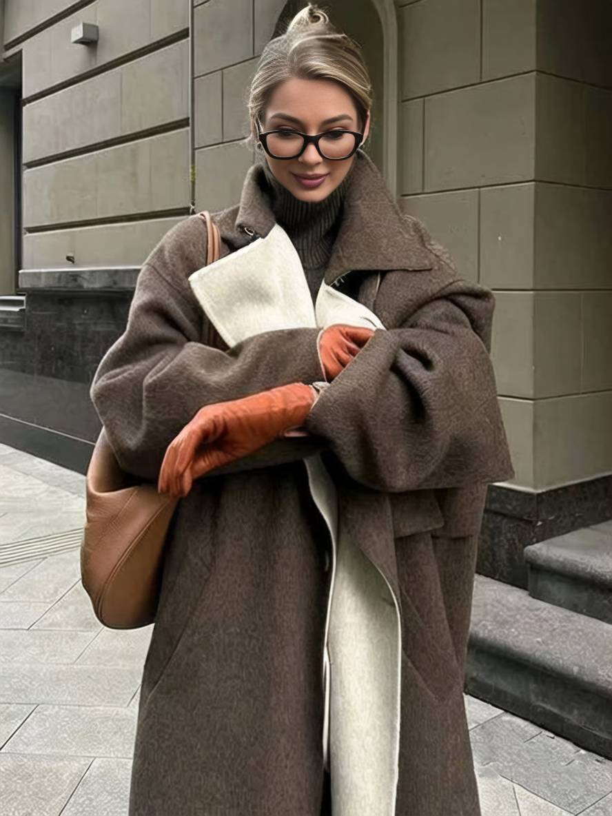 Cocolii longue manteau en laine boutonnage poches col revers manches longues femme élégant décontracté ample hiver chic veste