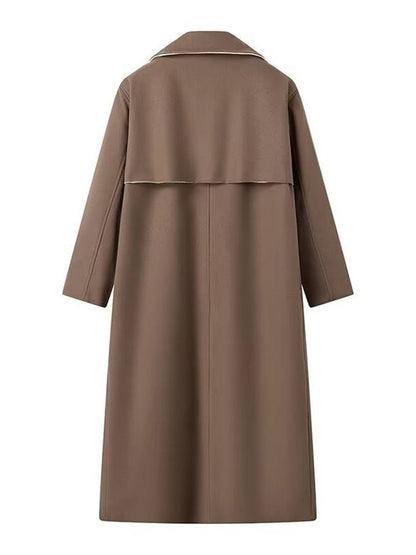 Cocolii longue manteau en laine boutonnage poches col revers manches longues femme élégant décontracté ample hiver chic veste