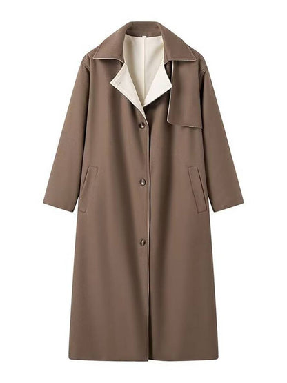 Cocolii longue manteau en laine boutonnage poches col revers manches longues femme élégant décontracté ample hiver chic veste