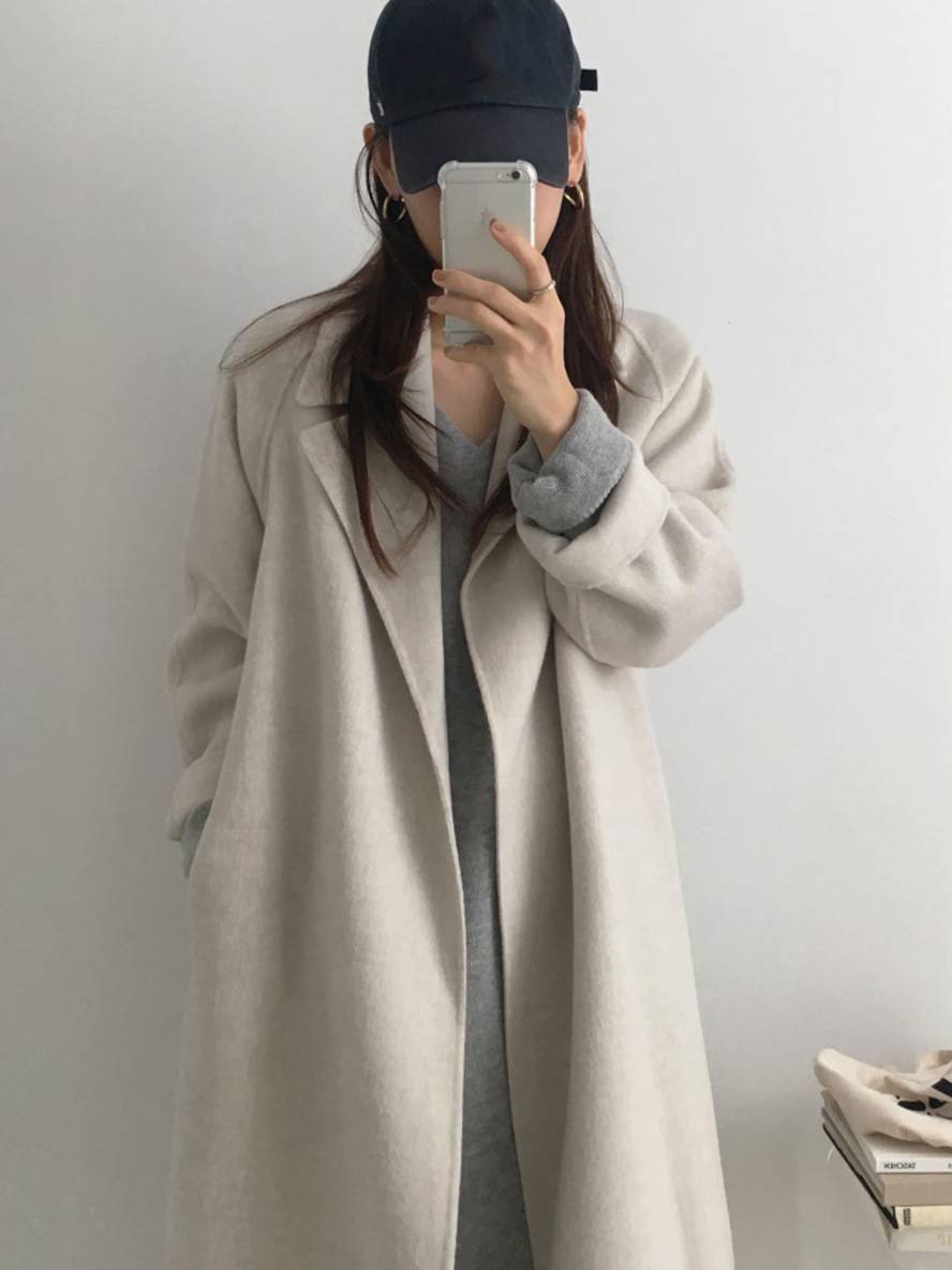 Cocolii longue manteau en laine col revers ceinture poches manches longues femme élégant décontracté oversized hiver blouson