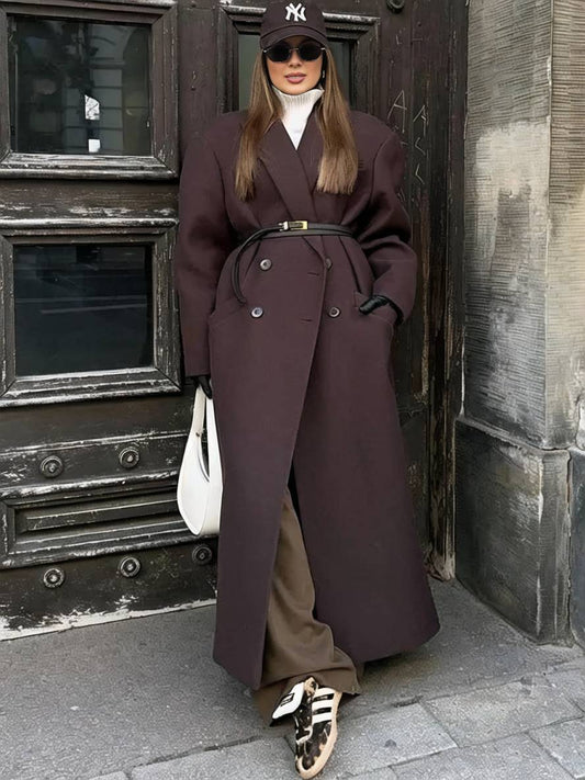 Cocolii longue manteau caban double boutonnage poches col revers femme élégant décontracté oversized hiver blouson