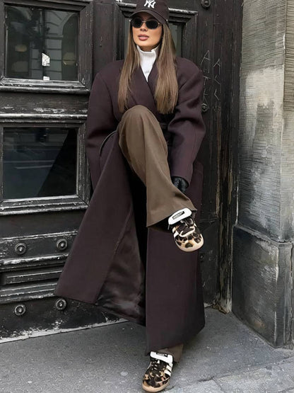 Cocolii longue manteau caban double boutonnage poches col revers femme élégant décontracté oversized hiver blouson