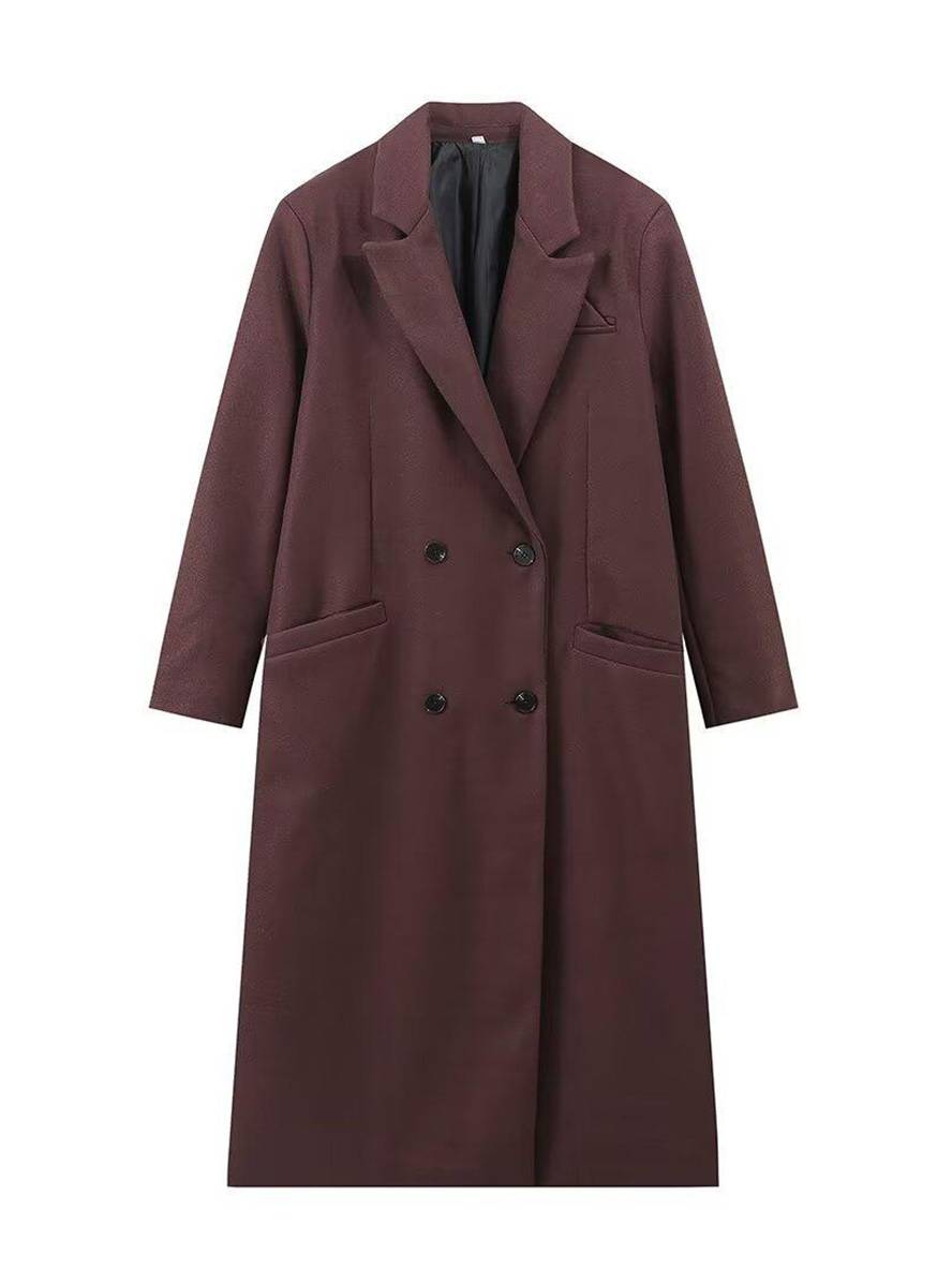 Cocolii longue manteau caban double boutonnage poches col revers femme élégant décontracté oversized hiver blouson