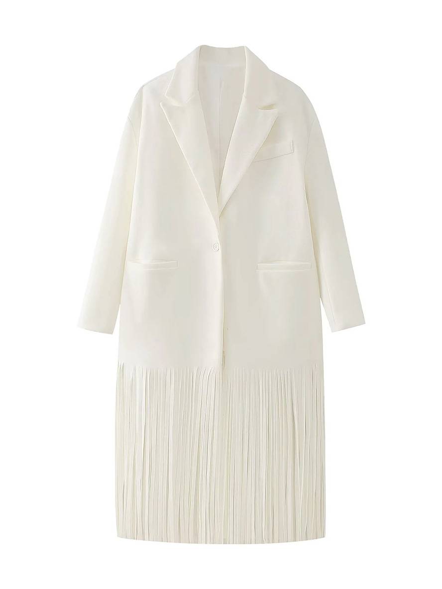 Cocolii longue manteau en laine unicolore frange boutons poches col revers femme élégant décontracté oversized blouson