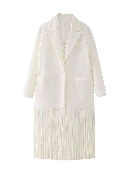 Cocolii longue manteau en laine unicolore frange boutons poches col revers femme élégant décontracté oversized blouson