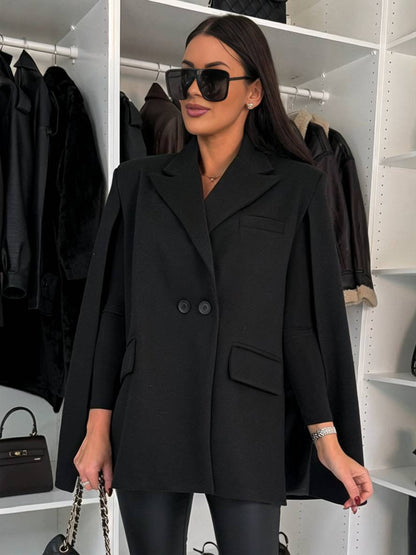 Cocolii poncho manteau femme unicolore boutons poches manches longues fendues femme élégant décontracté veste