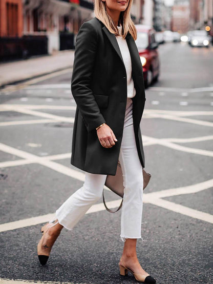 Cocolii manteau en laine unicolore boutonnage poches manches longues femme élégant décontracté mode veste