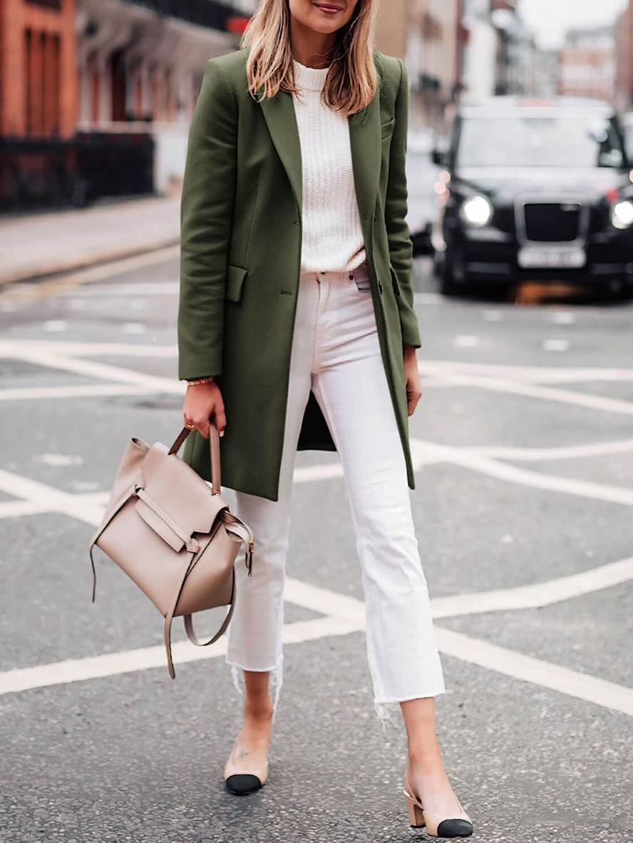 Cocolii manteau en laine unicolore boutonnage poches manches longues femme élégant décontracté mode veste